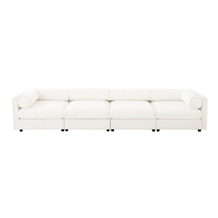 Stylish Chenille Sofa With Storage Seat And Cylindrical Backrest