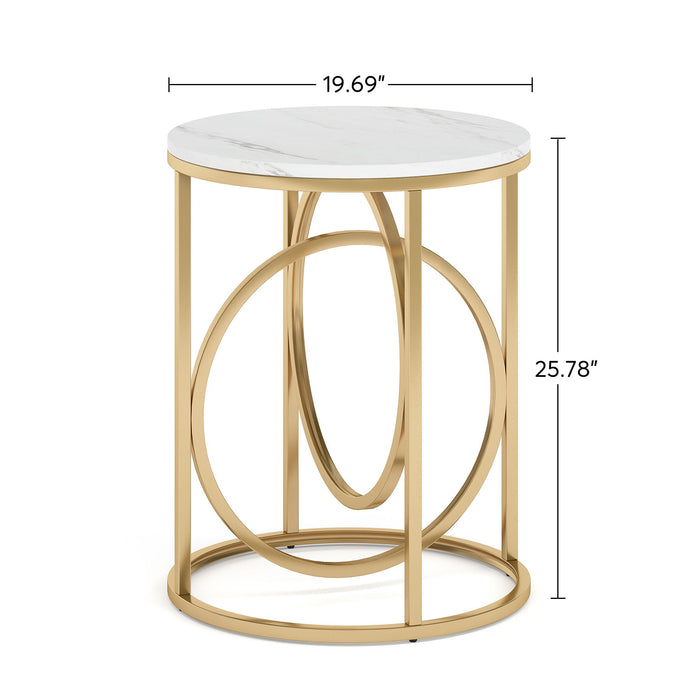 Round End Table - White / Gold