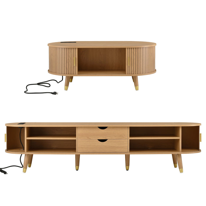 TV Stand & Coffee Table Set With Charging Station