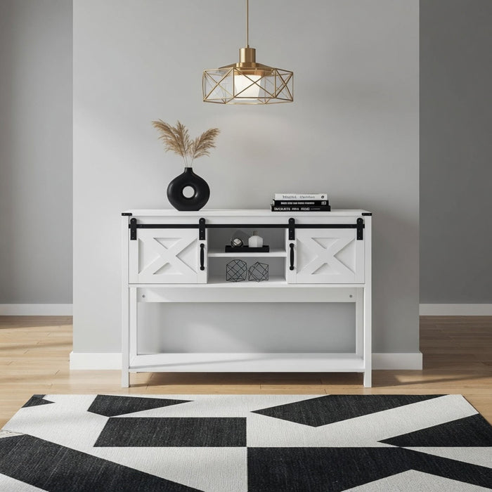 Farmhouse Entryway Table With Sliding Barn Door