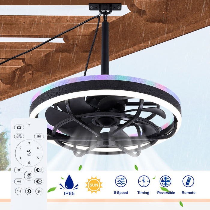 Ceiling Fan Light LED Light Source And Remote Control, 3000 - 6500K Dimmable LED Fan Light, 6 Speeds, For Living Room - Matte Black