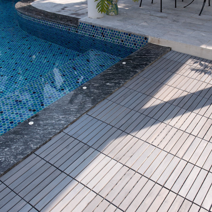Interlocking Deck Tiles Striped Pattern, Waterproof Anti Mildew Brown