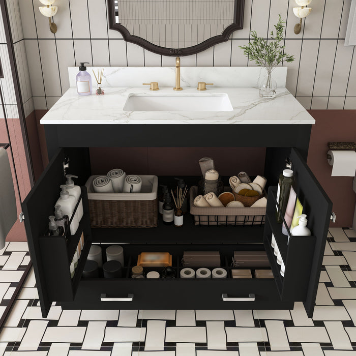 Bathroom Vanity Set, Fluted Cabinet, Soft Close Doors & Drawers, 3 Faucet Holes, Sink Included - Black