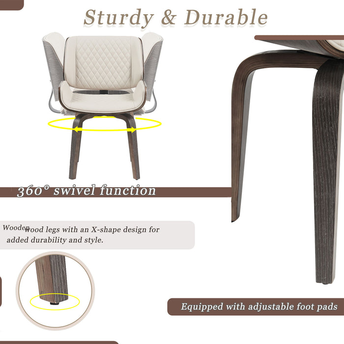 Mid Century Modern Dining Chair 360° Swivel, Ergonomic Design Upholstery, Bentwood Frame, (Set of 2) - Beige