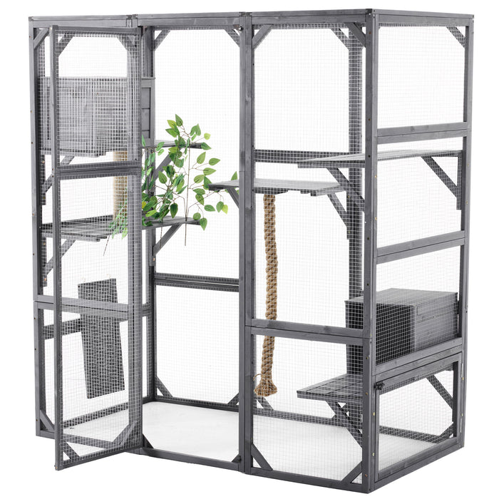 Outdoor Cat House, Diy Cat Enclosure Catio With Double Enter Doors