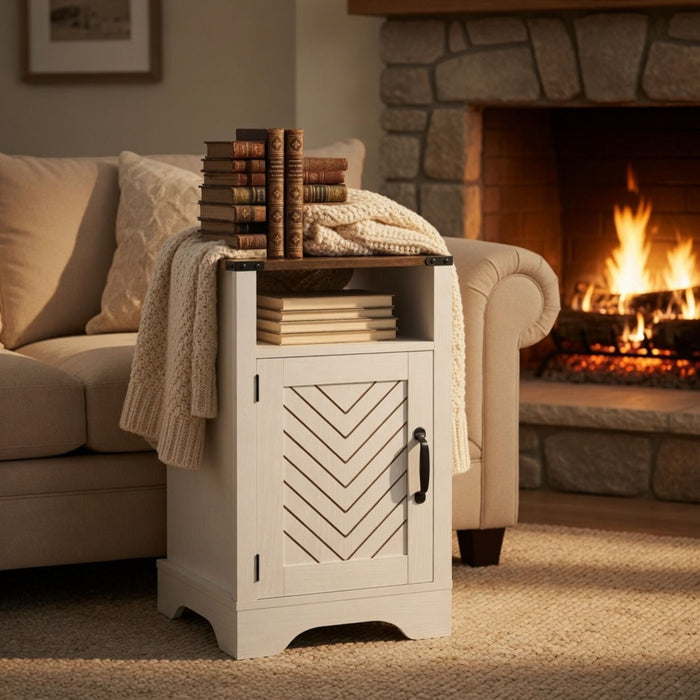 Farmhouse Nightstand With Charging Station & Storage