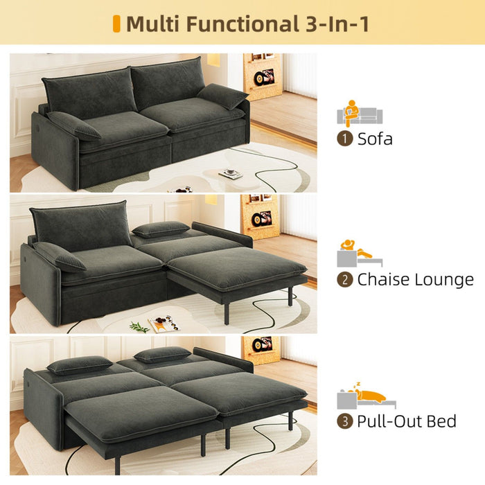 4 Seat Convertible Sleeper Sofa Bed, Modern With Storage