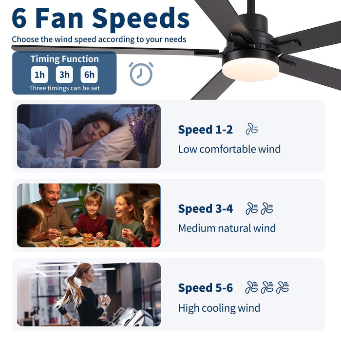 Ceiling Fan With Lights And Remot With Quiet DC Motor, 6 Speeds, Reversible Blades - Black