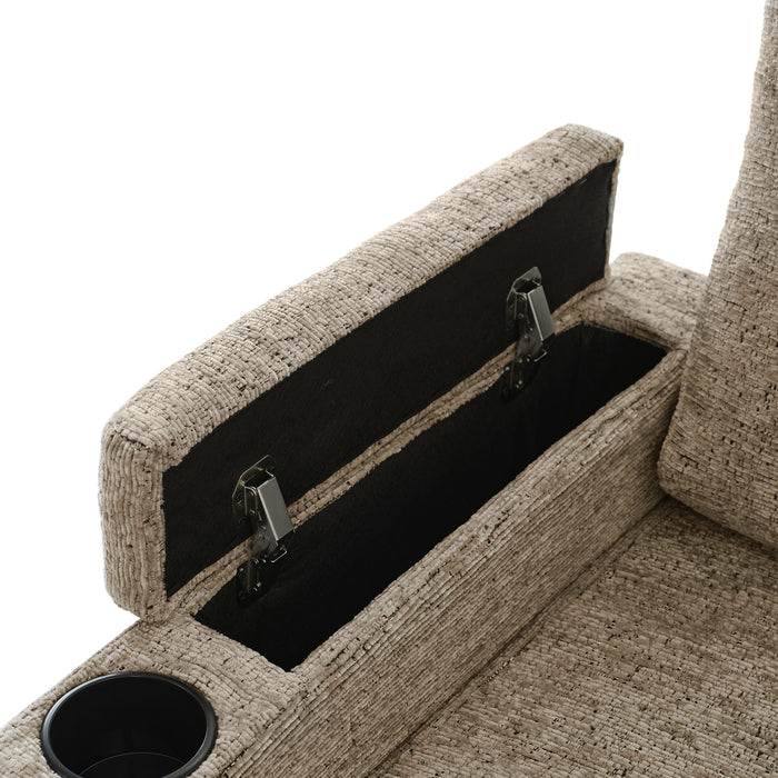 U-Shaped Sectional Sofa Bed With Storage, Charging Ports, And Cup Holders - Brown