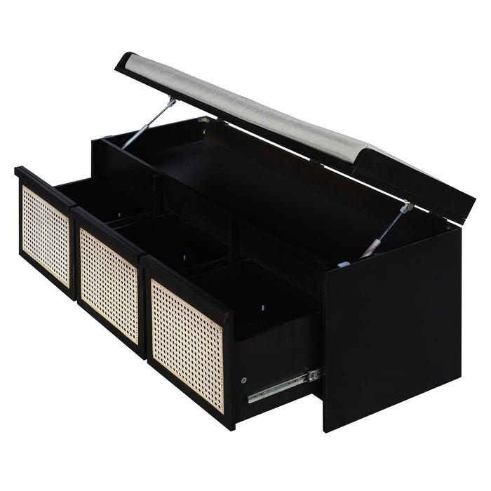 Entryway Shoe Bench With Drawers & Button Tufted Cushion