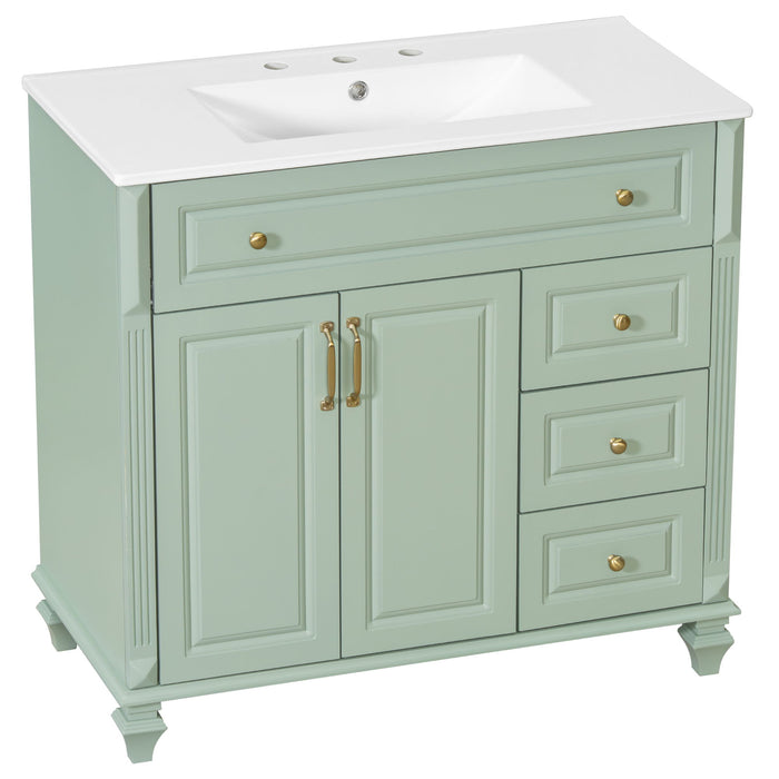 Modern Bathroom Vanity With Sink, 3 Drawers & 2 Doors