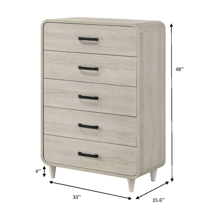 5 Drawer Tall Chest Storage Furniture With Ample Drawer Space - Antique White