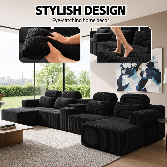 U-Shaped Sectional Sofa With Chaise Lounge And Cup Holders