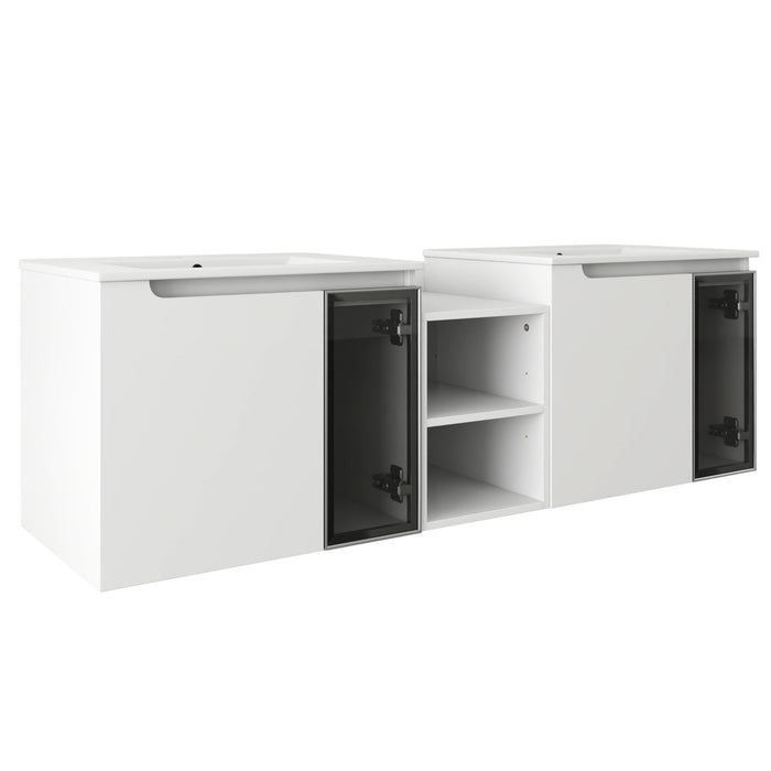 Wall Mounted Bathroom Vanity With Sink, Soft Close Doors, Cabinet & Half Door