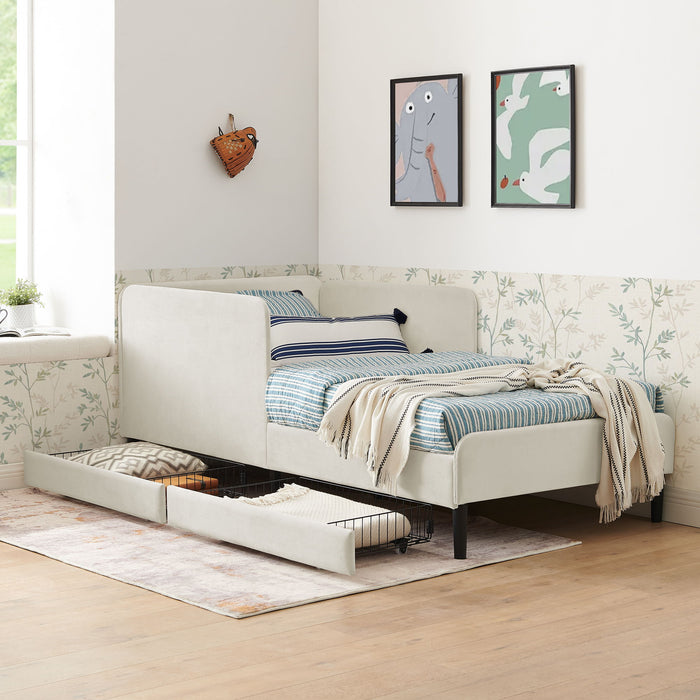 Upholstered Platform Bed Frame With 2 Storage Drawers And Adjustable Sofa Bed
