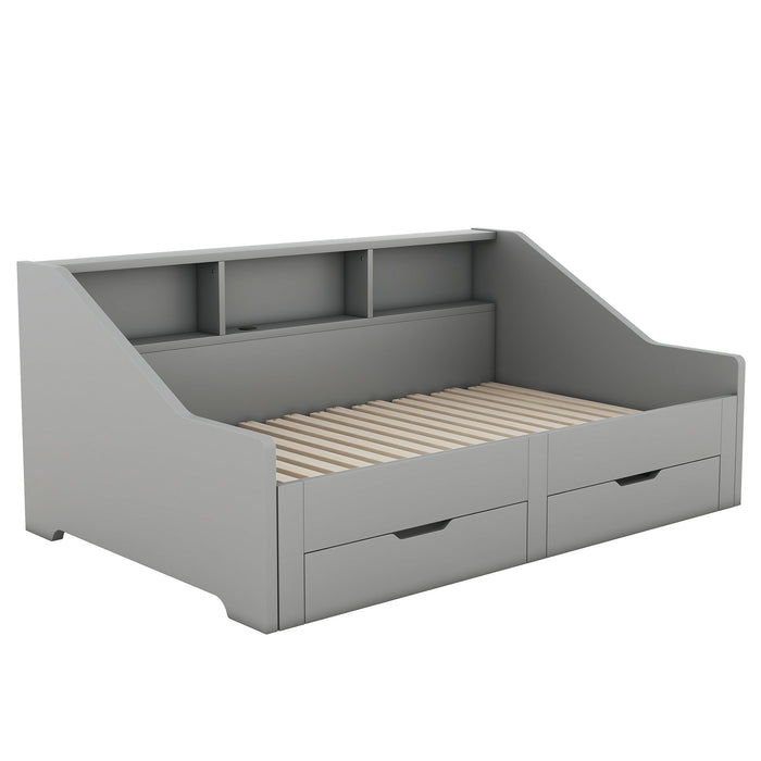 Daybed Frame With Storage Bookcases, 2 Drawers, Charging Station
