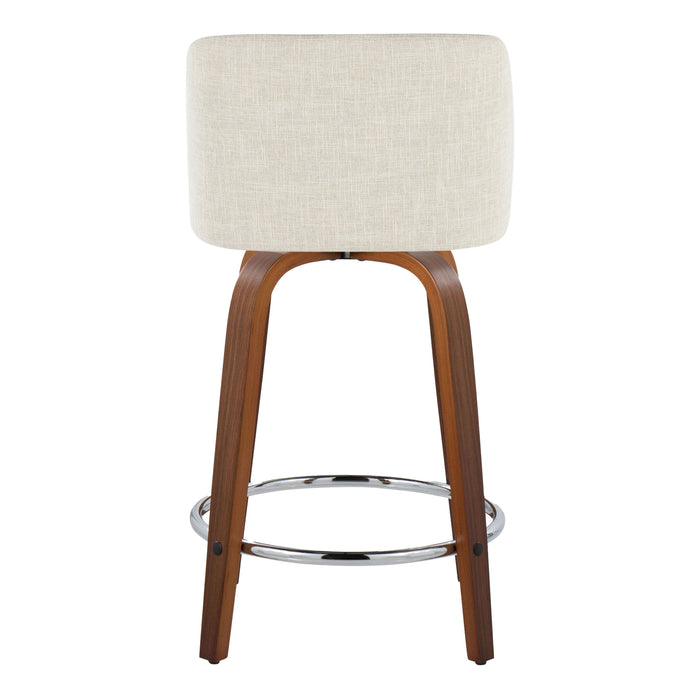 Toriano - Mid Century Modern Fixed Height Counter Stool With Swivel With Round Footrest (Set of 2)