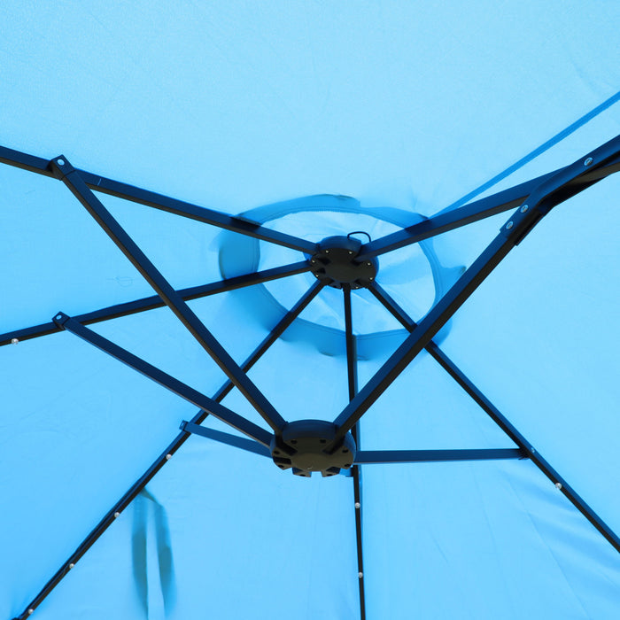 Double- Sided Outdoor Market Umbrella With Lights And Base