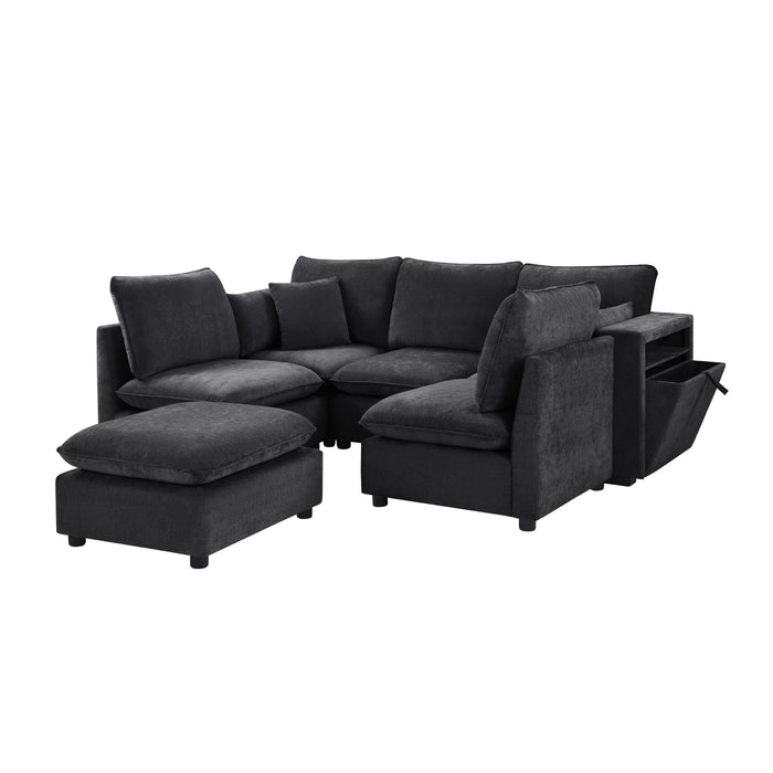 Modern Sectional Sofa U-Shaped With Movable Ottoman Storage Armrests And USB Ports