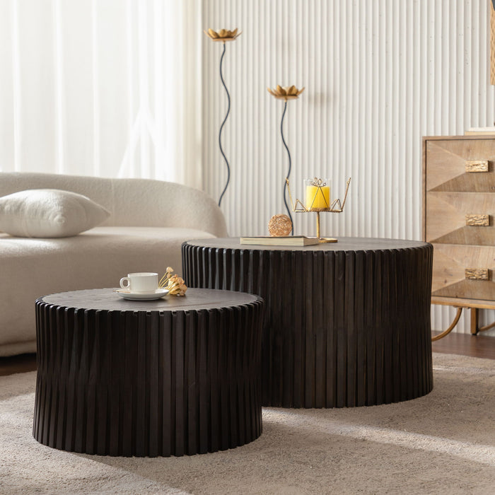 Cylindrical Coffee Table With Vertical Texture Relief