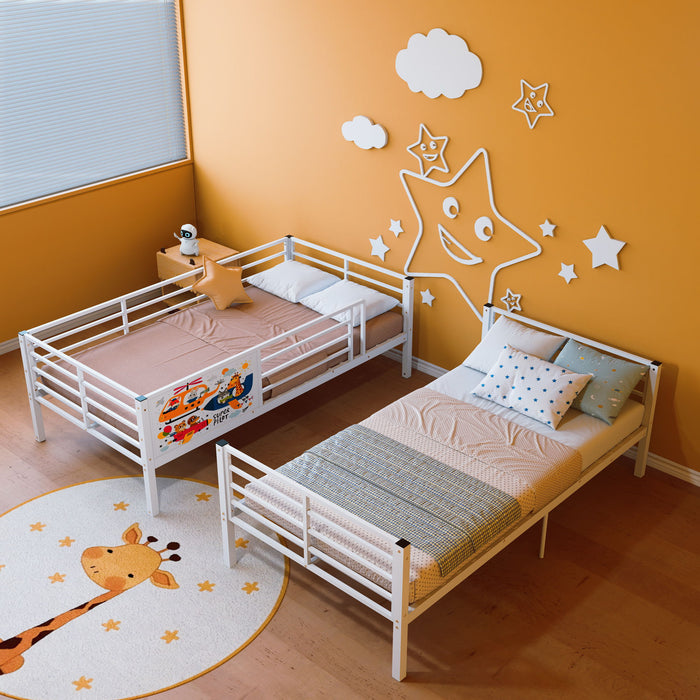 Bunk Bed, Convertible To 2 Separate Twin Size Beds With Full Length Guardrail & Ladder, No Box Spring Needed - White