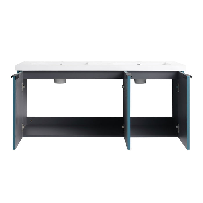 Contemporary Wall Mounted Bathroom Vanity With Resin Double Sink