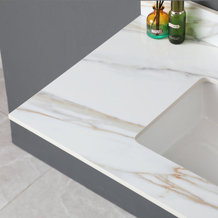 Elegant Vanity Top With Undermount Sink And Backsplash, Sintered Stone