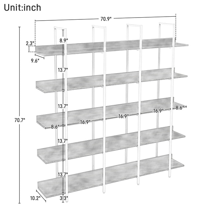 Vintage Industrial 5 Tier Open Bookcase