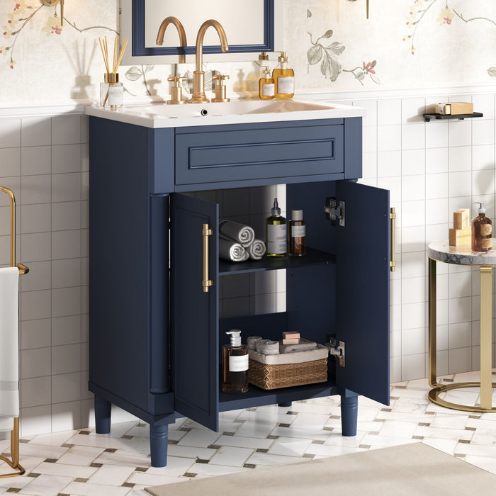 Bathroom Vanity With Integrated Sink, 2 Door Cabinet, Single Sink For Small To Medium Bathrooms