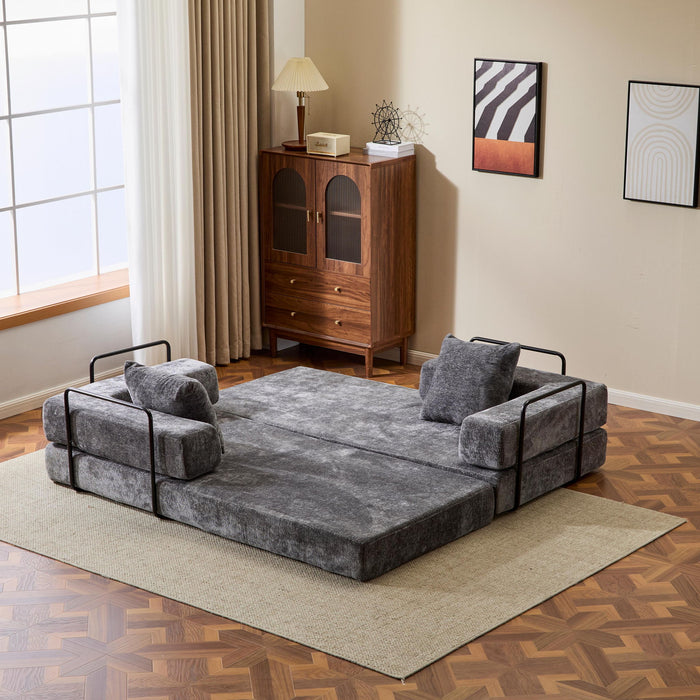 Convertible Floor Sofa Bed With Pillow Back Support Armrest