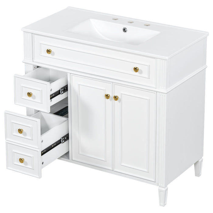 Bathroom Vanity With Sink, 3 Drawers & 2 Doors