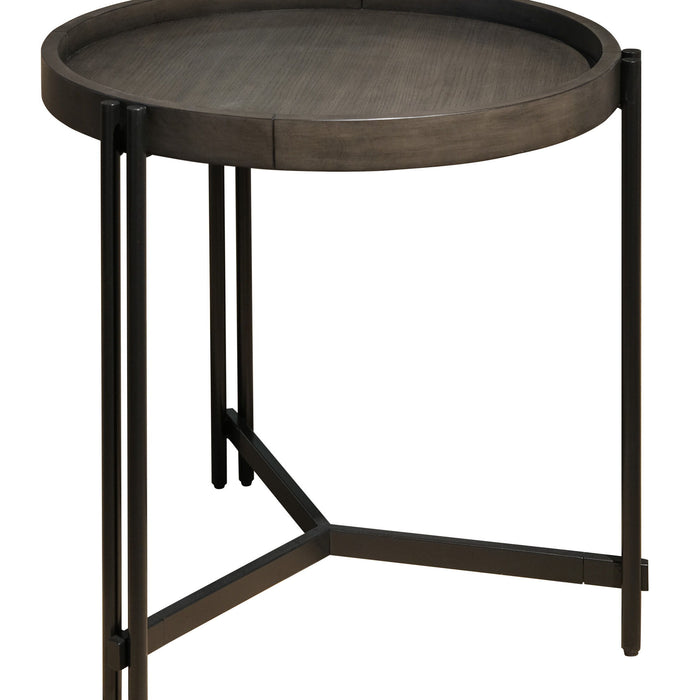 Huron - 24" Round End Table With Tray-Style Top And Metal Base - Dark Cocoa