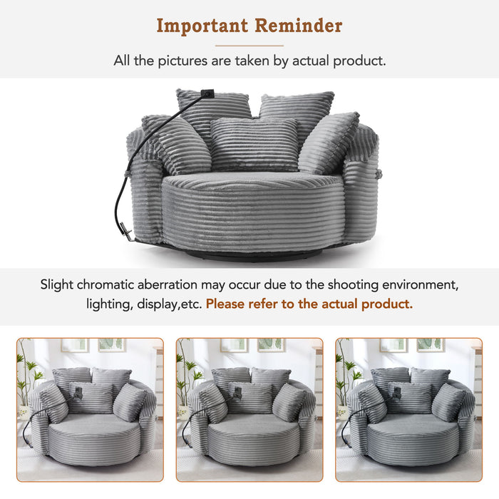 Swivel Accent Barrel Chair With Adjustable Phone Holder, 5 Pillows For Living Room