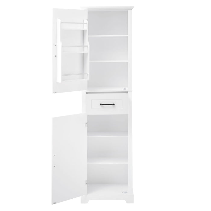 Tall Freestanding Bathroom Storage Cabinet With 2 Doors And Adjustable Shelves