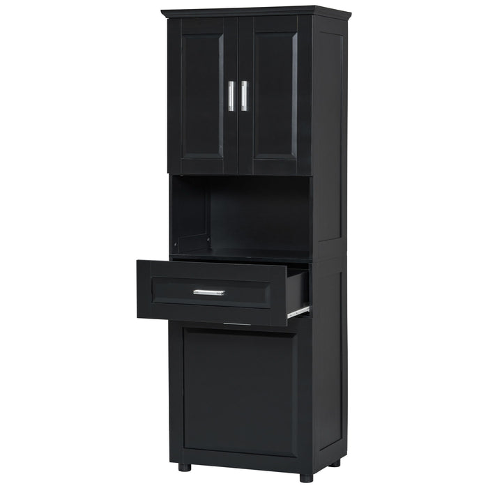 Tall Bathroom Cabinet With Tilt-Out Laundry Basket And Upper Storage