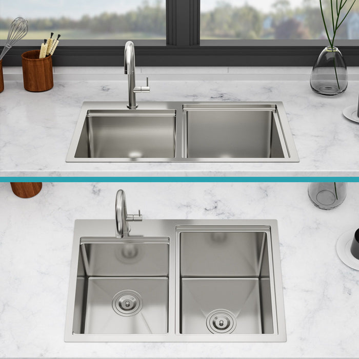 Outdoor Double Bowl Drop In Sink With Workstation - Brushed Nickel
