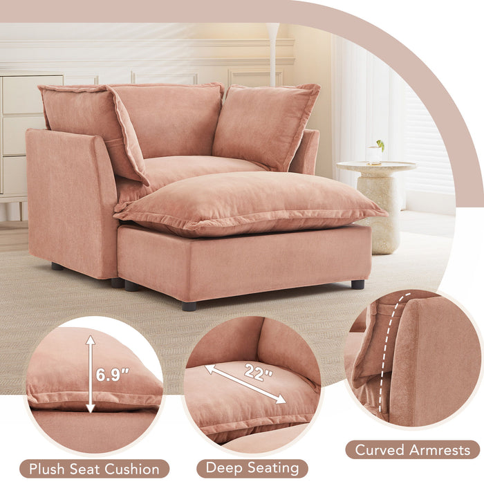 Modern Cozy Upholstered Armchair Sofa With Movable Ottoman
