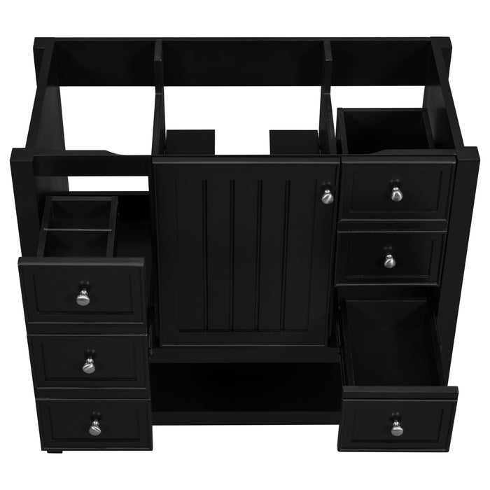 36" Bathroom Vanity Base With 2 Cabinet And 3 Drawers - Black