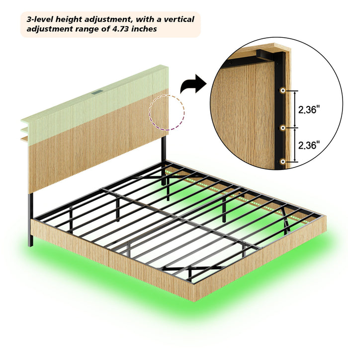 Floating Bedstead With Charging Station And LED Lights
