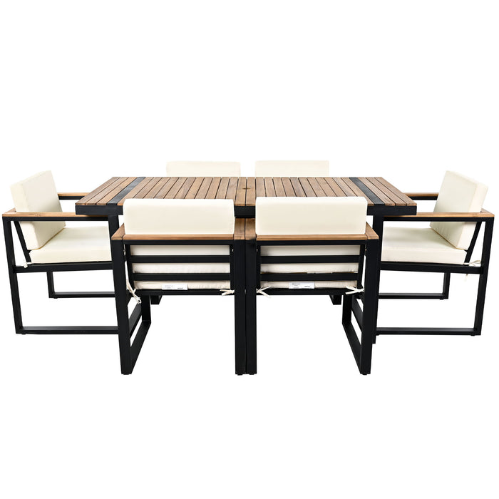 7 Pieces Outdoor Dining Set Patio Dining Table And Chair Set With And Removable Cushions For Patio