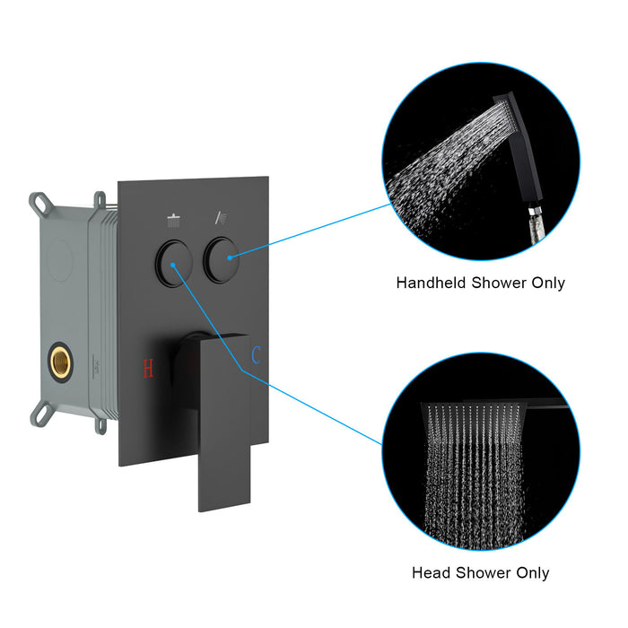 Dual Shower Head System With Rainfall Design, 10" Wall Mounted Square Shower Set - Matte Black