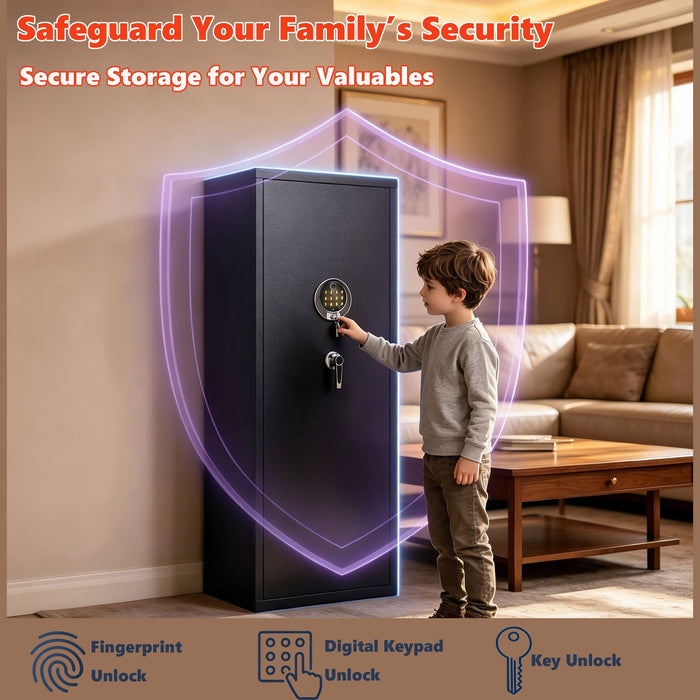 Rifle Safe, Biometric & Keypad Lock, Adjustable Gun Racks With Built In Alarm System