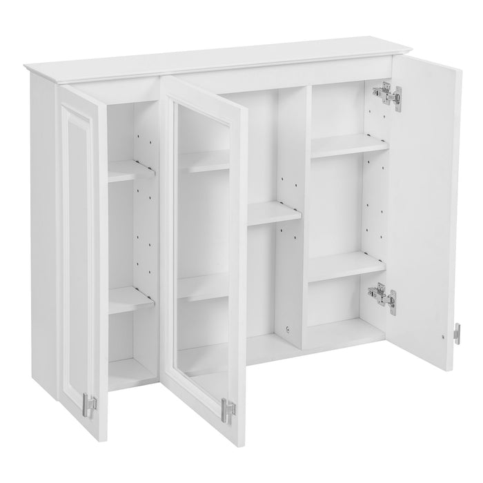 Wall Mounted Mirror Cabinet With 5 Adjustable Shelves, Rectangular Storage For Bathroom - White