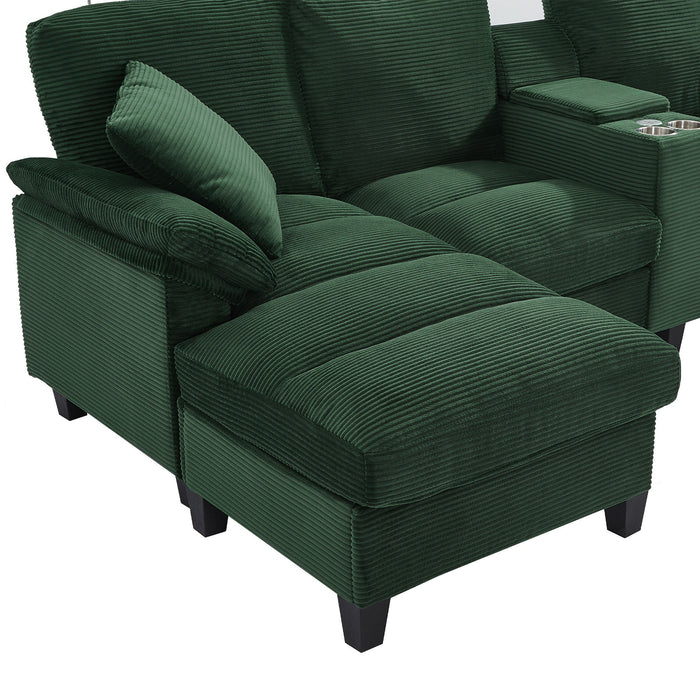 Modern U - Shaped Sectional Sofa With Storage Ottomans, USB Ports, And Cup Holders