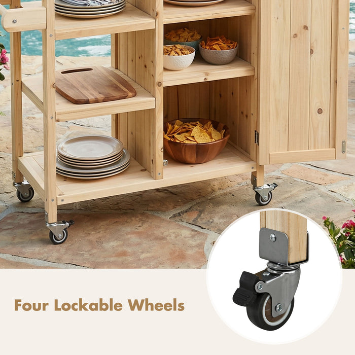 Foldable Outdoor Kitchen Island With Storage Cabinet