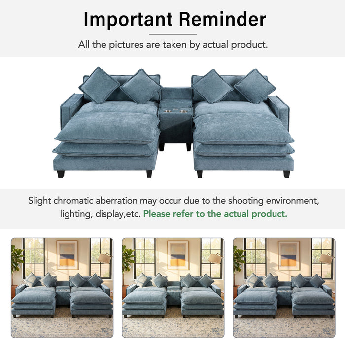 Modern Sectional Sofa With Removable Ottomans, USB Ports