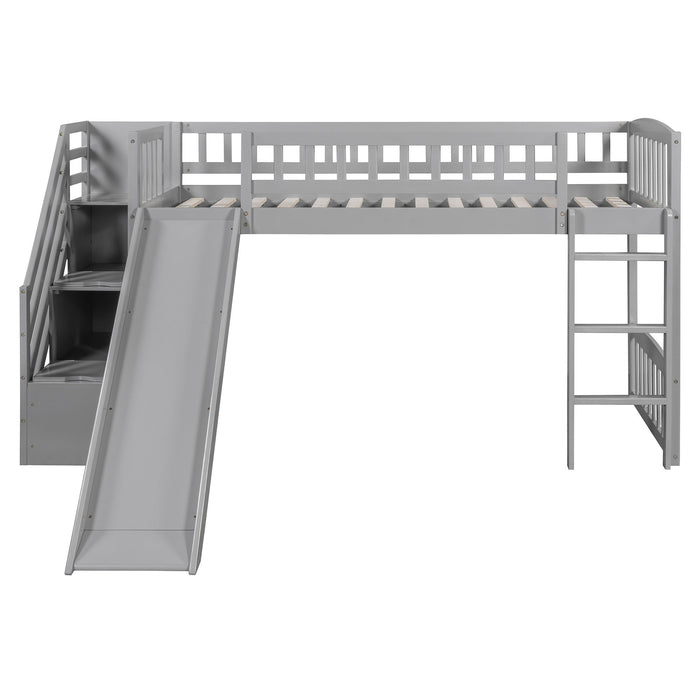 Loft Stairway Bed With 2 Drawers, Convertible Ladder And Slide