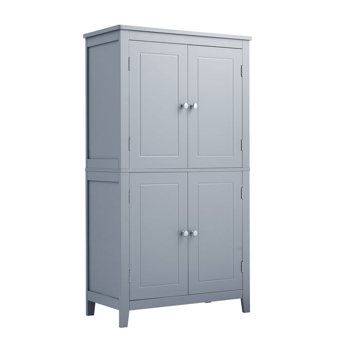 Elegant Bathroom Floor Storage Cabinet With 4 Doors, Adjustable Shelves