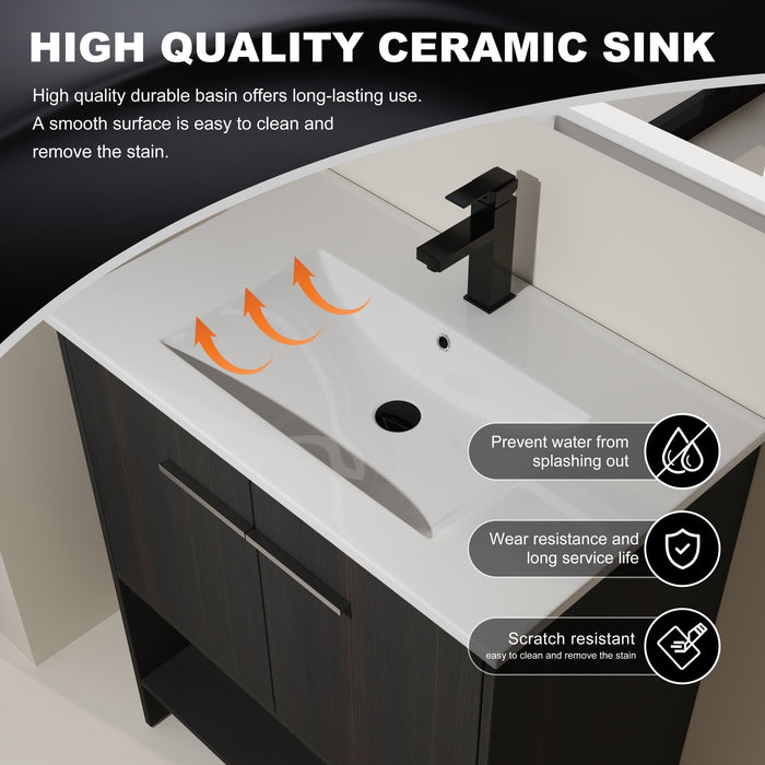 Modern Bathroom Vanity With Ceramic Sink, Freestanding Cabinet, Soft Closing Doors
