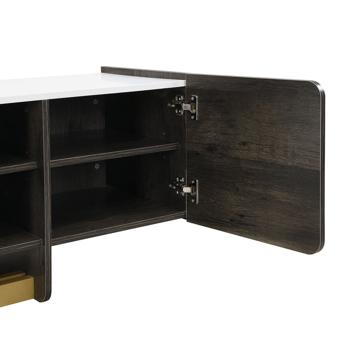 TV Stand With 1 Drawer, 2 Cabinets And Adjustable Shelves